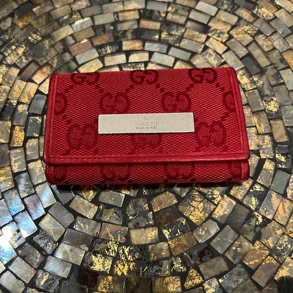 GUCCI Red Canvas and Leather Key Case